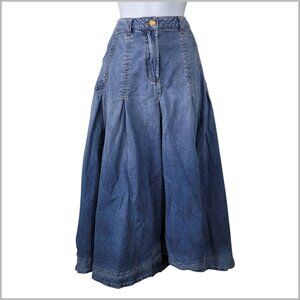 Soft Surroundings Pleated Denim Midi Skirt Plus 1X Blue Boho Modest Dip Dye